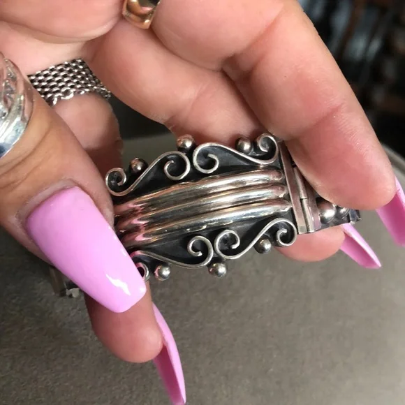 Mexico 925 Sterling silver art deco hinged bracelet - Picture 3 of 12